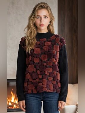 Vintage Stylish Black and Burgundy Women's Sweater